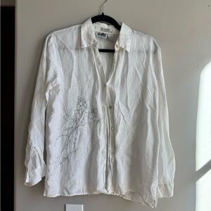 Edward 100% Irish Linen White Button Up Cottagecore Long Sleeve shirt M Coquette